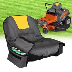 heavy-duty polyester lawn mower seat cover with pockets & drink holder – universal fit for most tractor seats