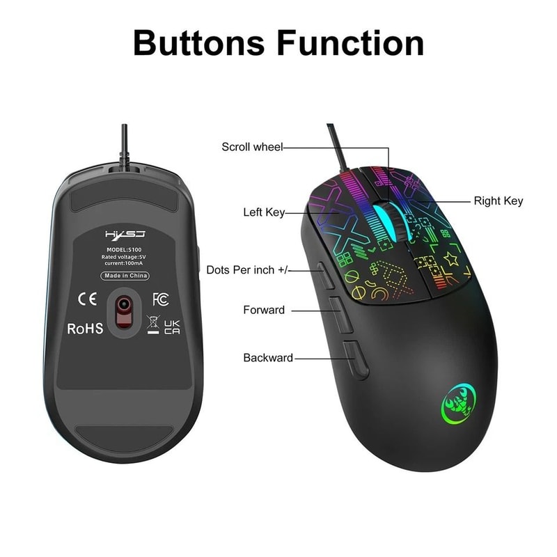 Silent USB Wired Gaming Mouse With RGB Lighting Ergonomic Grip Adjustable DPI For Precision Gaming