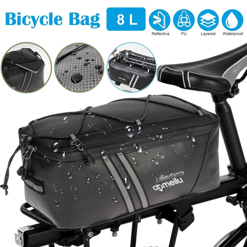 Waterproof Bicycle Rear Rack Seat Bag Bike Cycling Storage Pouch Trunk Pannier Durable PU Leather 0