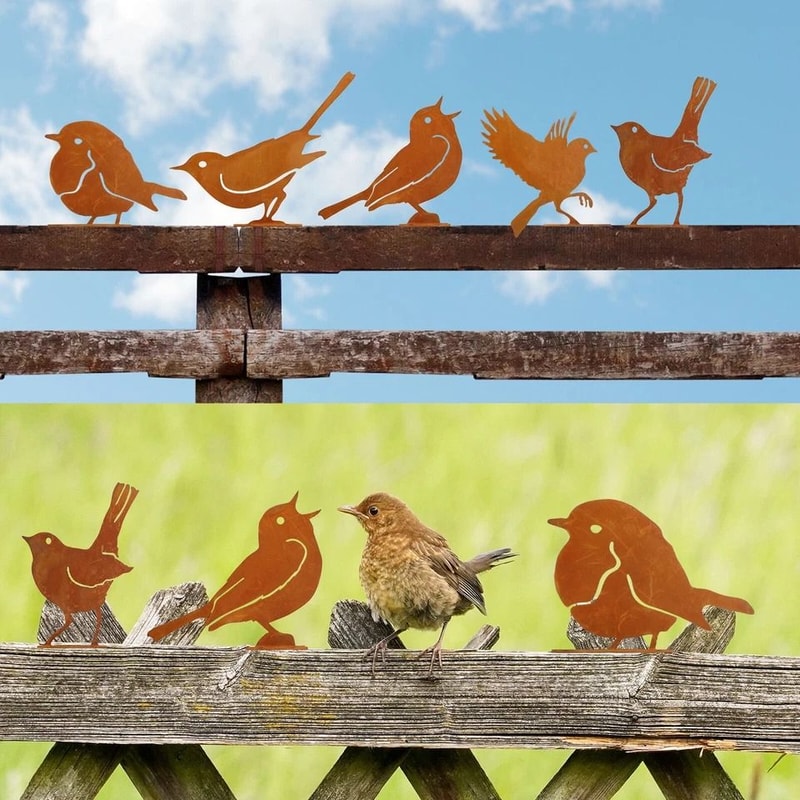 Rustic Metal Bird Art Ornament Yard Garden Bird Decor For Home And Outdoor 2