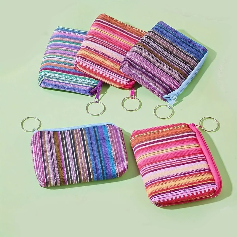 Mini Canvas Clutch Wallet With Keychain Zipper Coin Purse For Women Girls Compact Storage Organiz 1