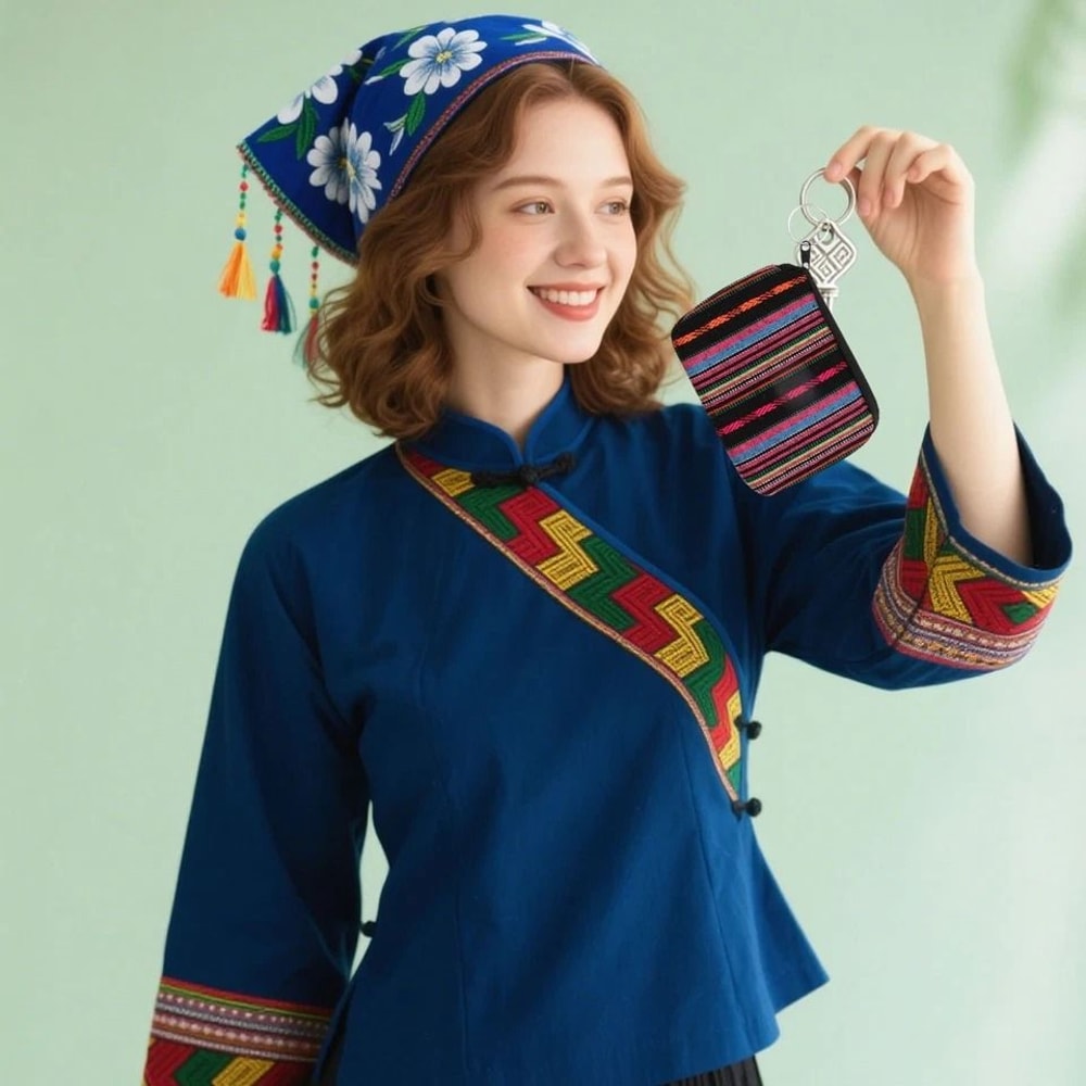 Mini Canvas Clutch Wallet With Keychain Zipper Coin Purse For Women Girls Compact Storage Organiz 0