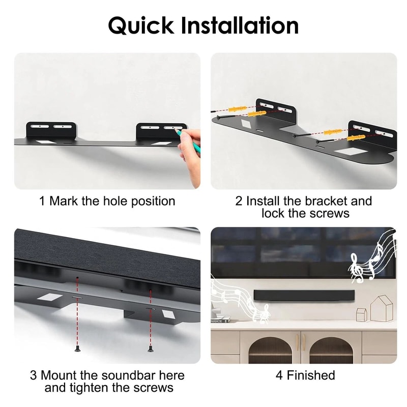 Soundbar Wall Mount Bracket Black Speaker Stand Holder 3