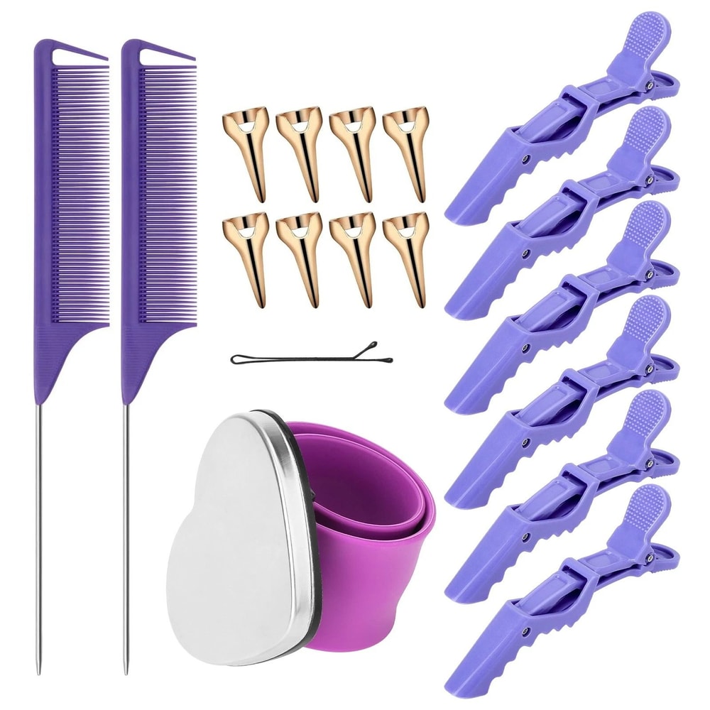 Hair Parting Tools Set With Sectioning Clips Rat Tail Combs Purple Salon Kit For Professional Sty 6