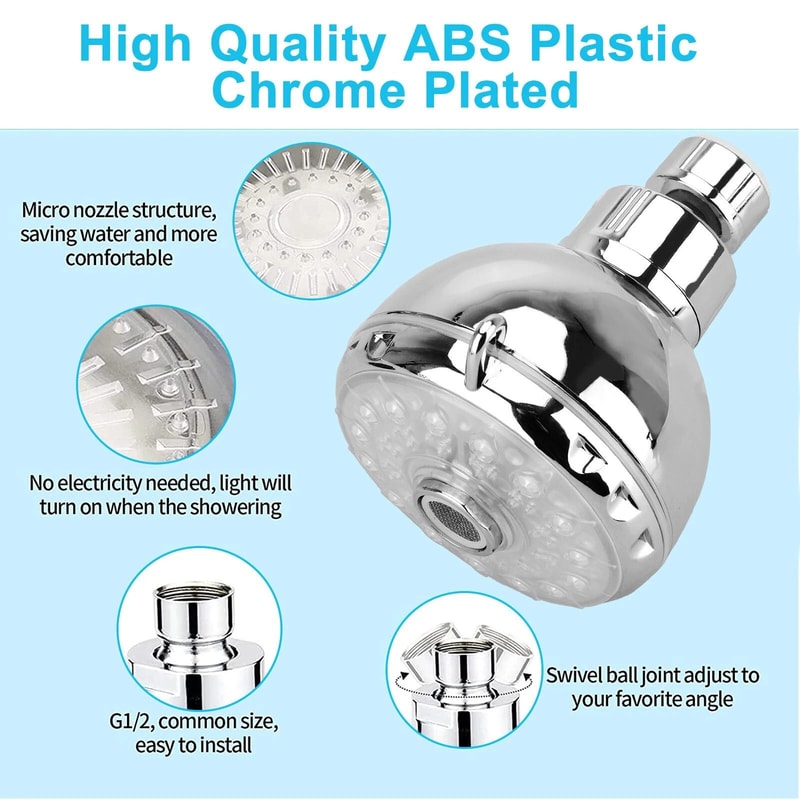 Colorful LED Shower Head With RGB Light Water Flow Activated No Batteries Needed 6