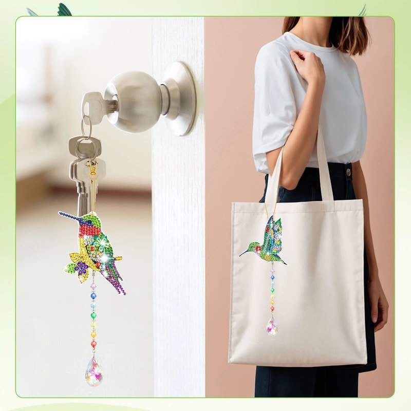 DIY Diamond Painting Suncatcher With Rhinestone Hummingbird Art Wind Chimes Sparkling Home Decor 1