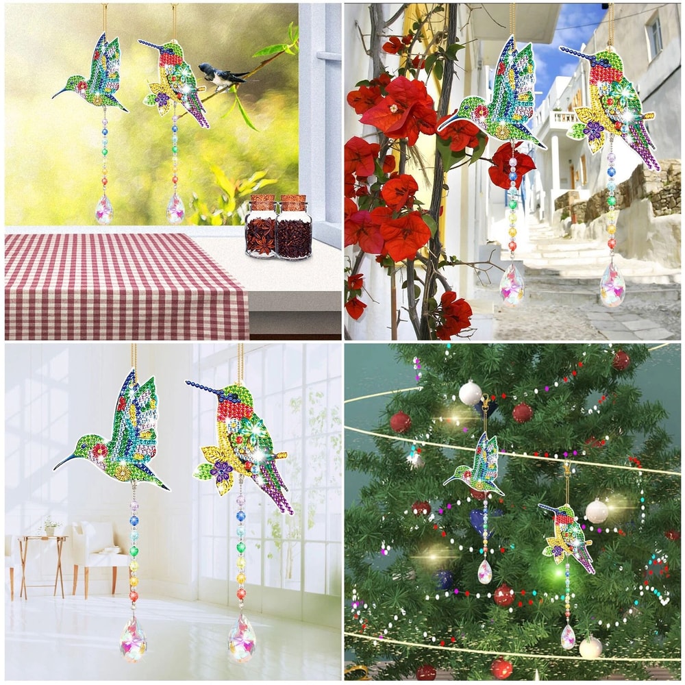DIY Diamond Painting Suncatcher With Rhinestone Hummingbird Art Wind Chimes Sparkling Home Decor 2