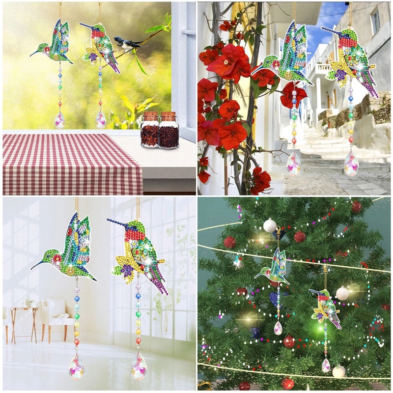 DIY Diamond Painting Suncatcher With Rhinestone Hummingbird Art Wind Chimes Sparkling Home Decor 2