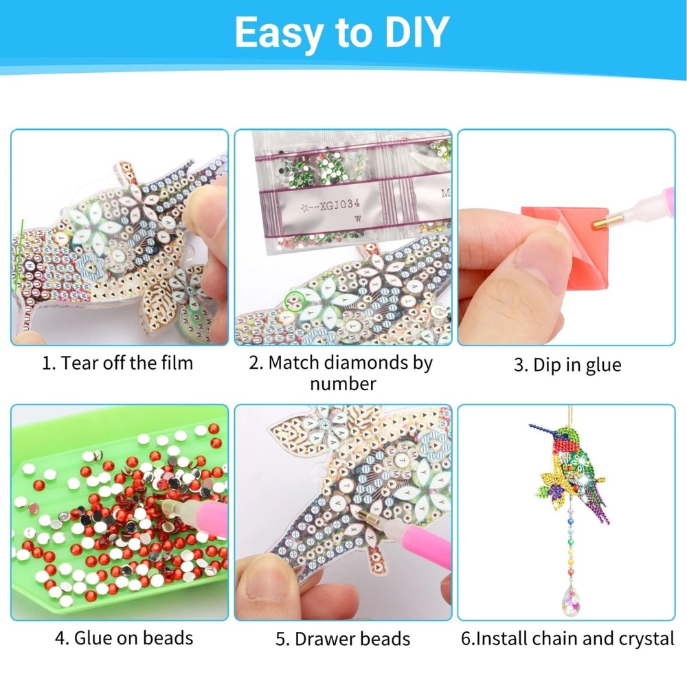 DIY Diamond Painting Suncatcher With Rhinestone Hummingbird Art Wind Chimes Sparkling Home Decor 3