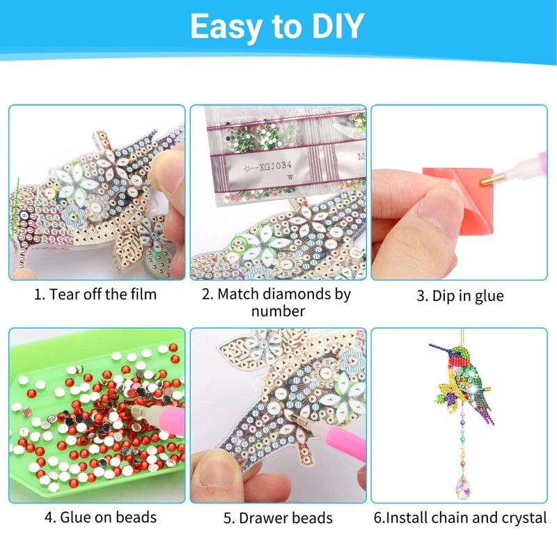 DIY Diamond Painting Suncatcher With Rhinestone Hummingbird Art Wind Chimes Sparkling Home Decor 3