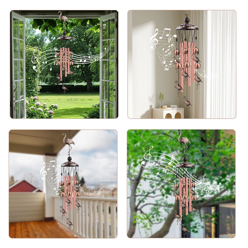 Large Flamingo Metal Wind Chimes For Outdoor Garden Premium Aluminum Relaxing Sound Decorative 1