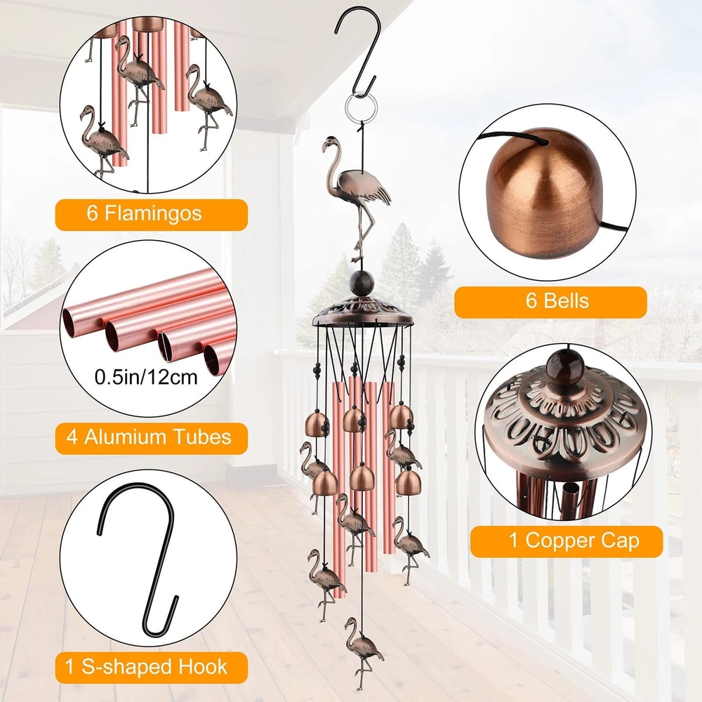 Large Flamingo Metal Wind Chimes For Outdoor Garden Premium Aluminum Relaxing Sound Decorative 2