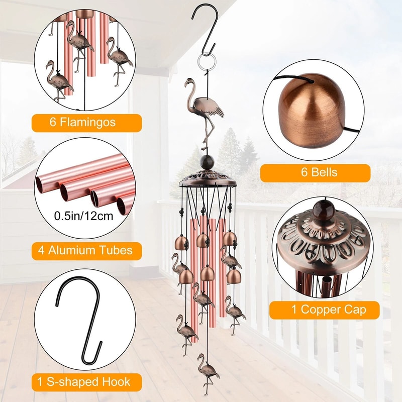 Large Flamingo Metal Wind Chimes For Outdoor Garden Premium Aluminum Relaxing Sound Decorative 2