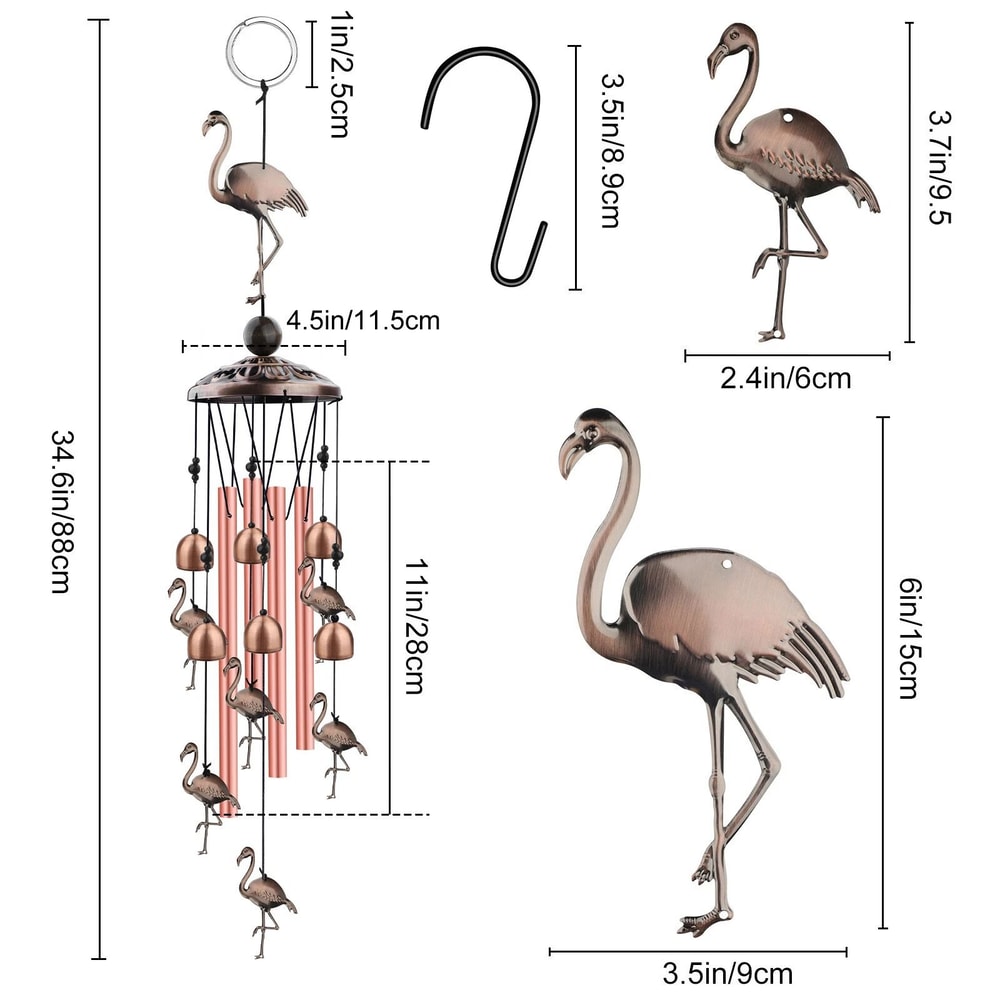Large Flamingo Metal Wind Chimes For Outdoor Garden Premium Aluminum Relaxing Sound Decorative 3