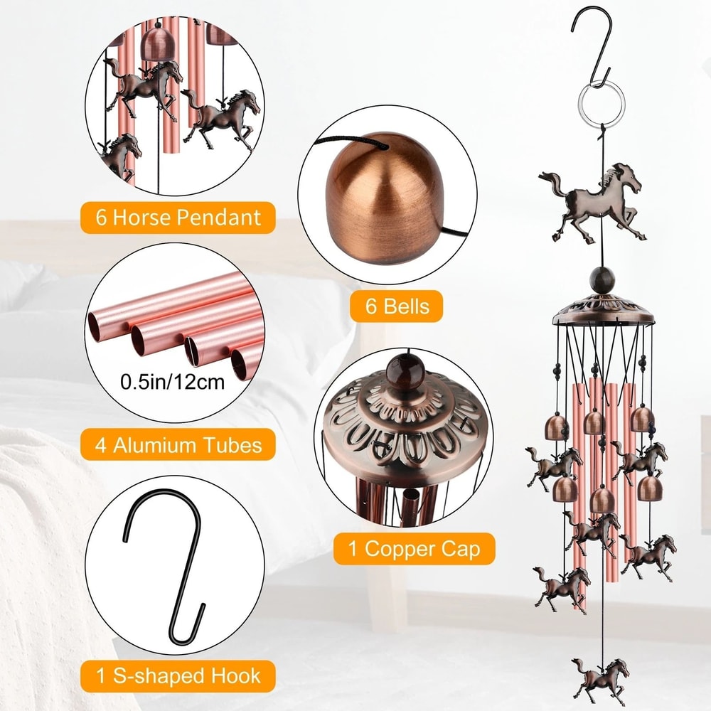 Large Horse Metal Wind Chimes Outdoor Garden Bells With Copper Accents Ideal Home Decor Gift 2