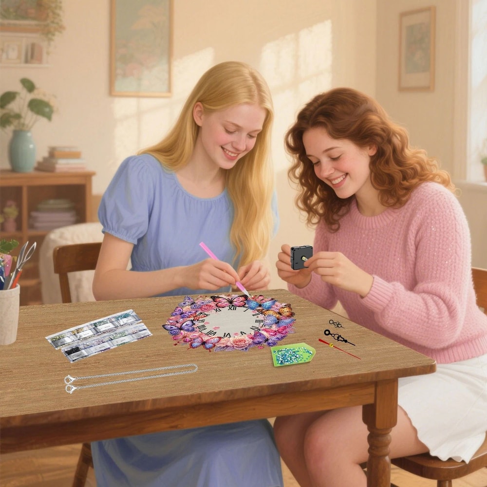 DIY Diamond Painting Clock Pendant Kit Butterfly Flower Acrylic Hanging Art 2