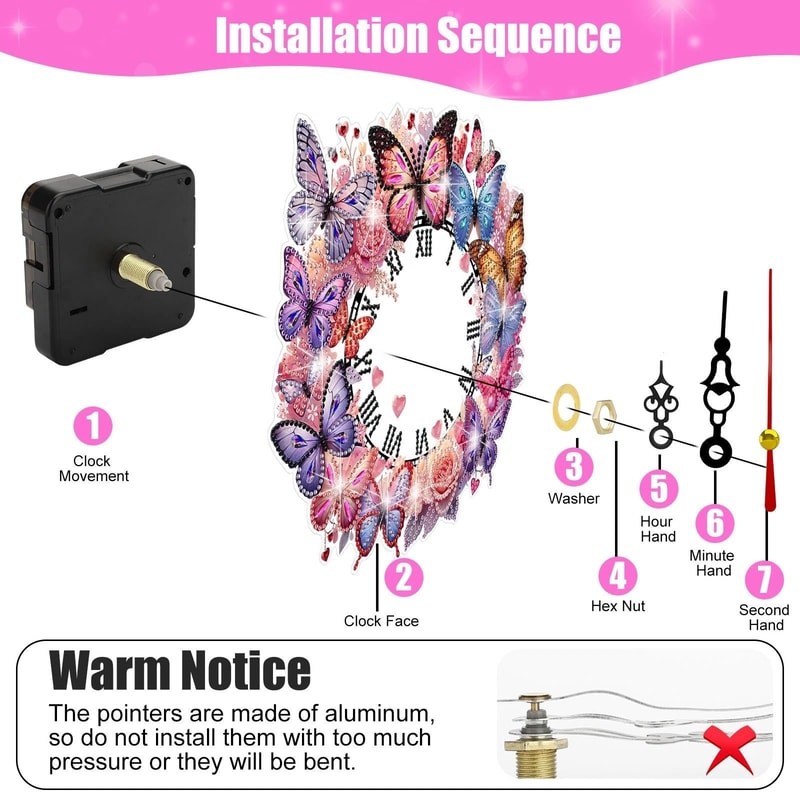 DIY Diamond Painting Clock Pendant Kit Butterfly Flower Acrylic Hanging Art 4