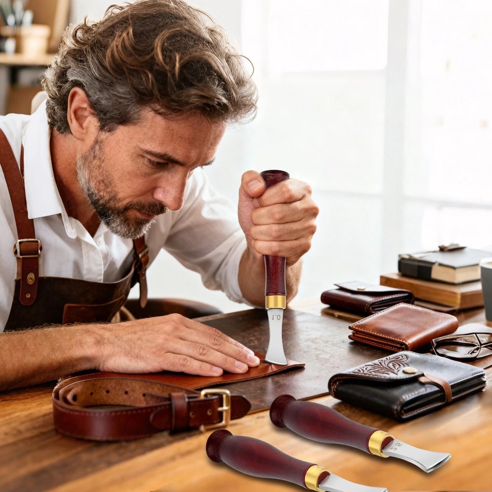 Leather Edge Creaser Tool Set FanShaped Leathercraft Punch For Precise DIY Crimping 0