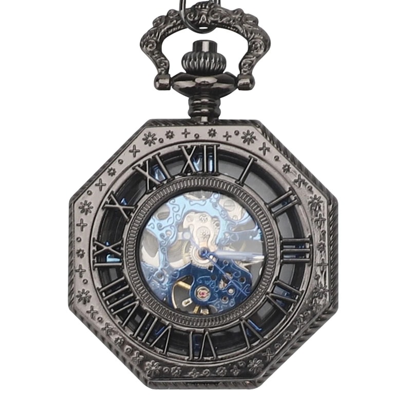 Antique Mechanical Pocket Watch For Men Octagon Skeleton Dial Luxury Classic Timepiece 1