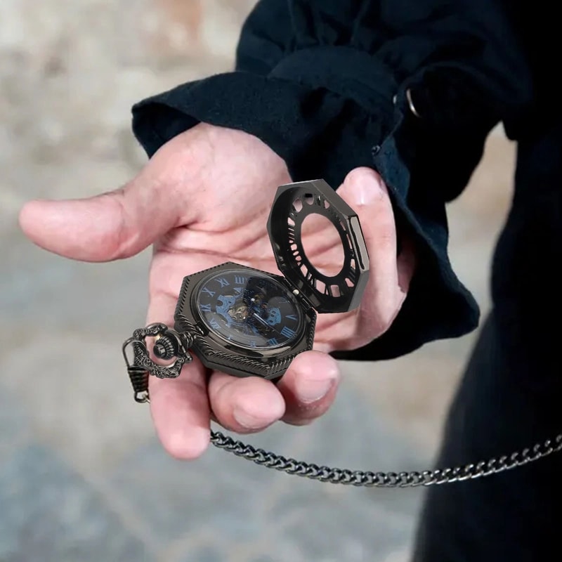 Antique Mechanical Pocket Watch For Men Octagon Skeleton Dial Luxury Classic Timepiece 0