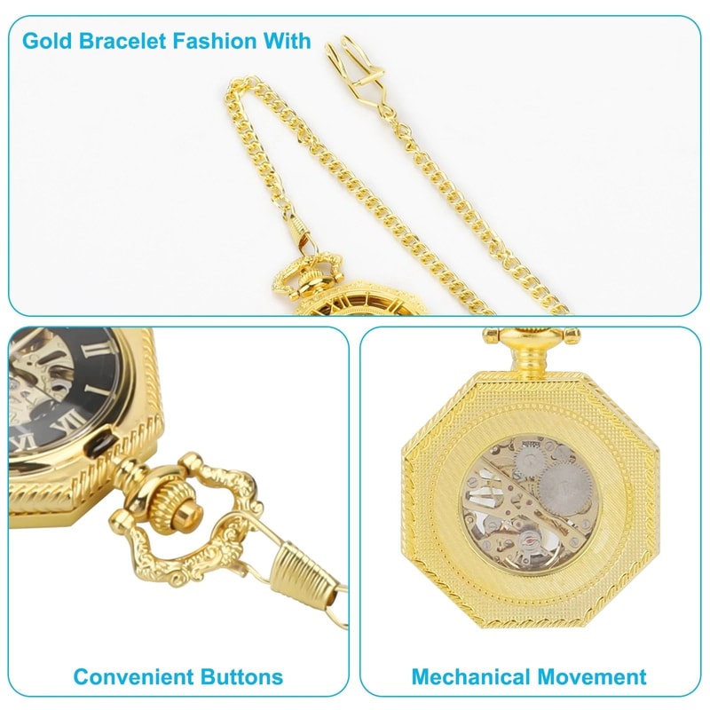 Antique Mechanical Pocket Watch For Men Octagon Skeleton Dial Luxury Classic Timepiece 5
