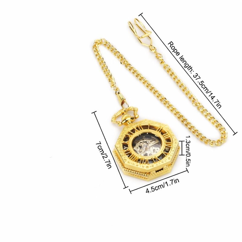 Antique Mechanical Pocket Watch For Men Octagon Skeleton Dial Luxury Classic Timepiece 7