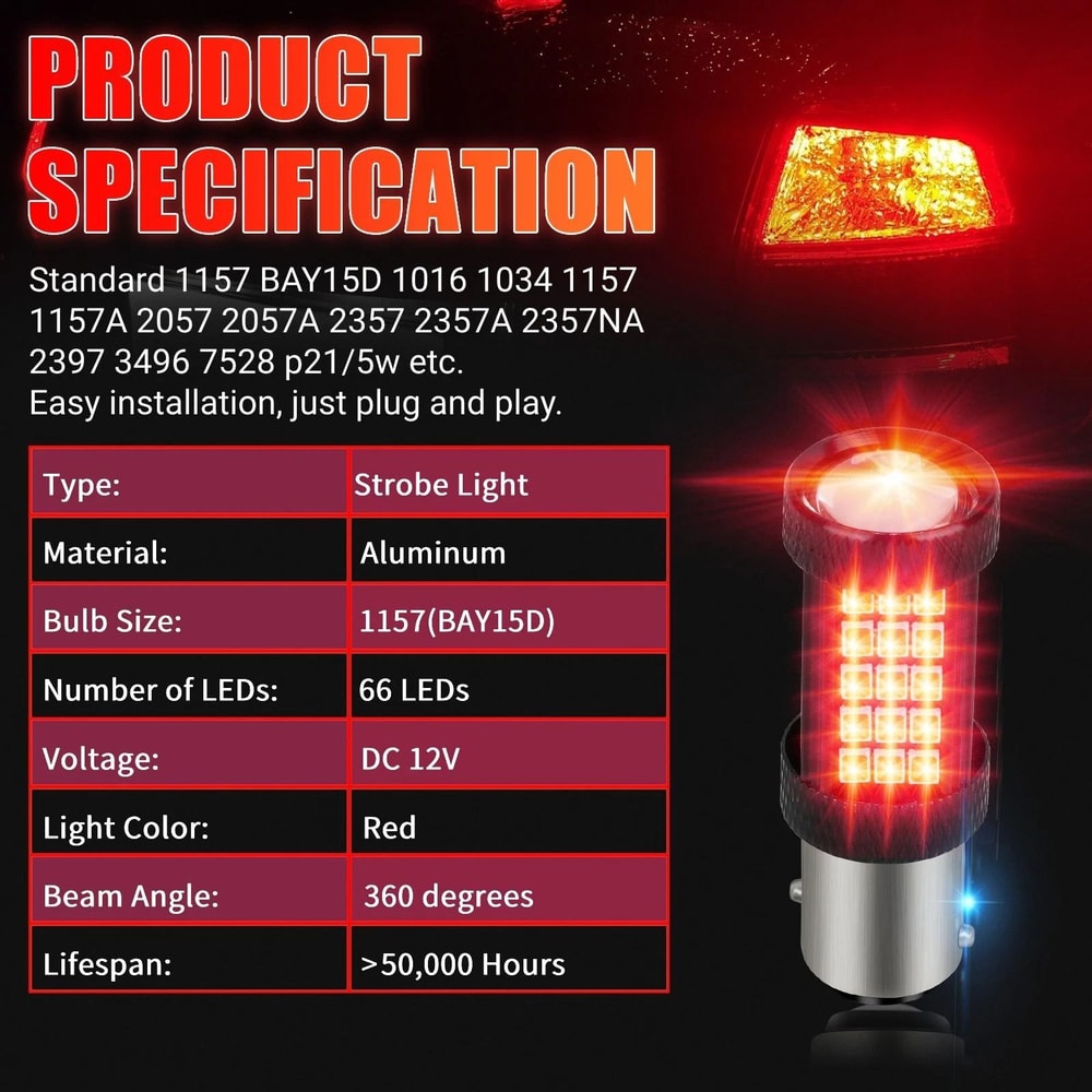 LED Strobe Flashing Safety Brake Light Bulb Enhanced Visibility For Cars Motorcycles 6