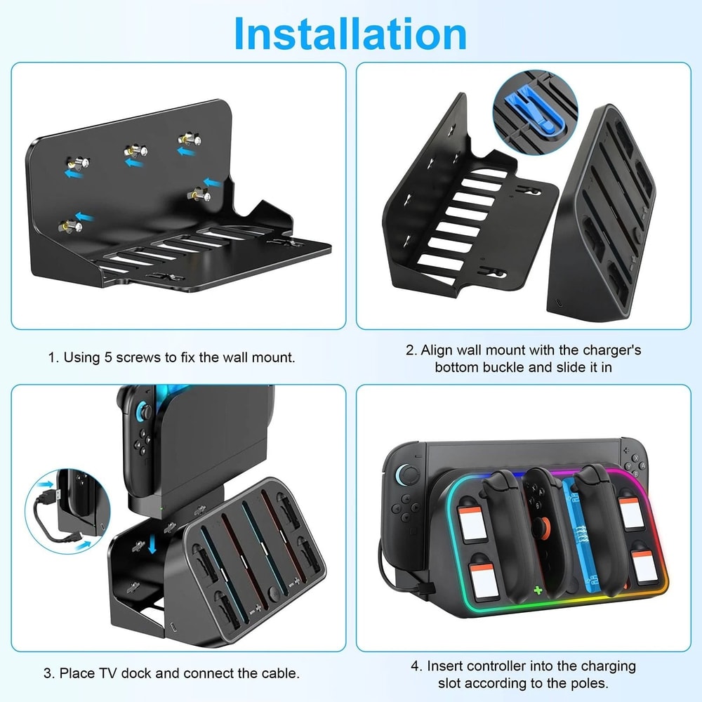 RGB Magnetic Charging Dock Station Wall Mount Charger With Fast Charging RGB Lighting Mode 2