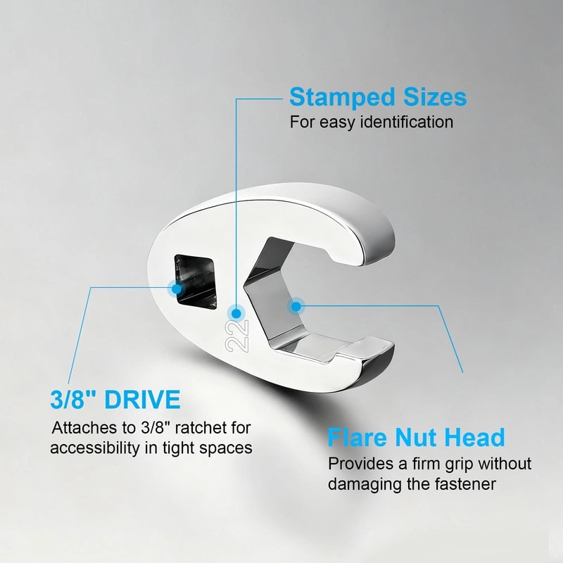 Interchangeable Crows Foot Wrench Kit Perfect For Auto Home Repair Slim Profile For Tight Spaces 3