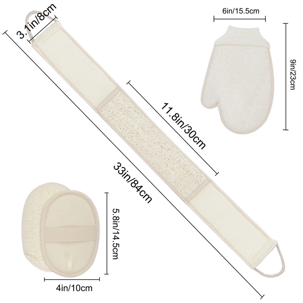 Natural Loofah Exfoliating Back Scrubber Set EcoFriendly Bath Sponge Pads For Soft Healthy Skin 3