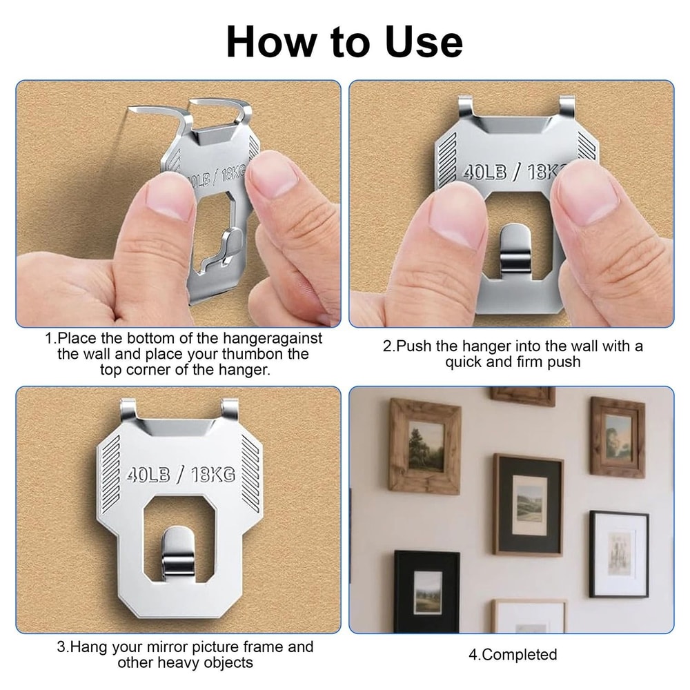 Stainless Steel Drywall Hanging Hooks Heavy Duty Claw ToolFree Installation Load Capacity NailFree 2