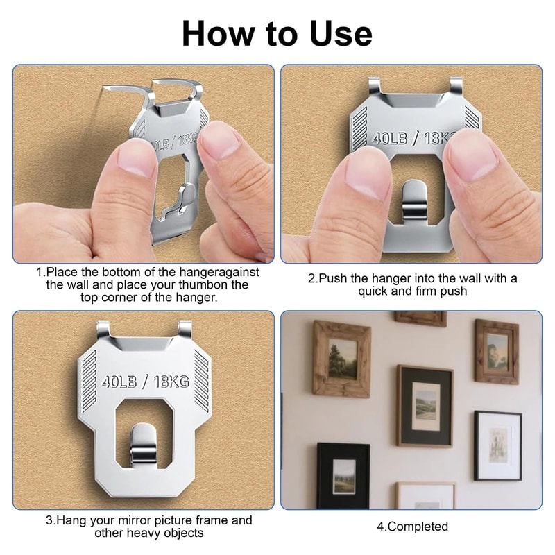 Stainless Steel Drywall Hanging Hooks Heavy Duty Claw ToolFree Installation Load Capacity NailFree 2