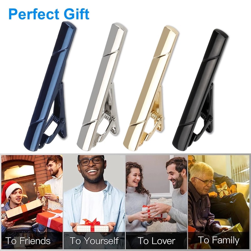 Gentleman Mens Necktie Tie Clip Set Elegant Clasp Bar For Weddings Business 2