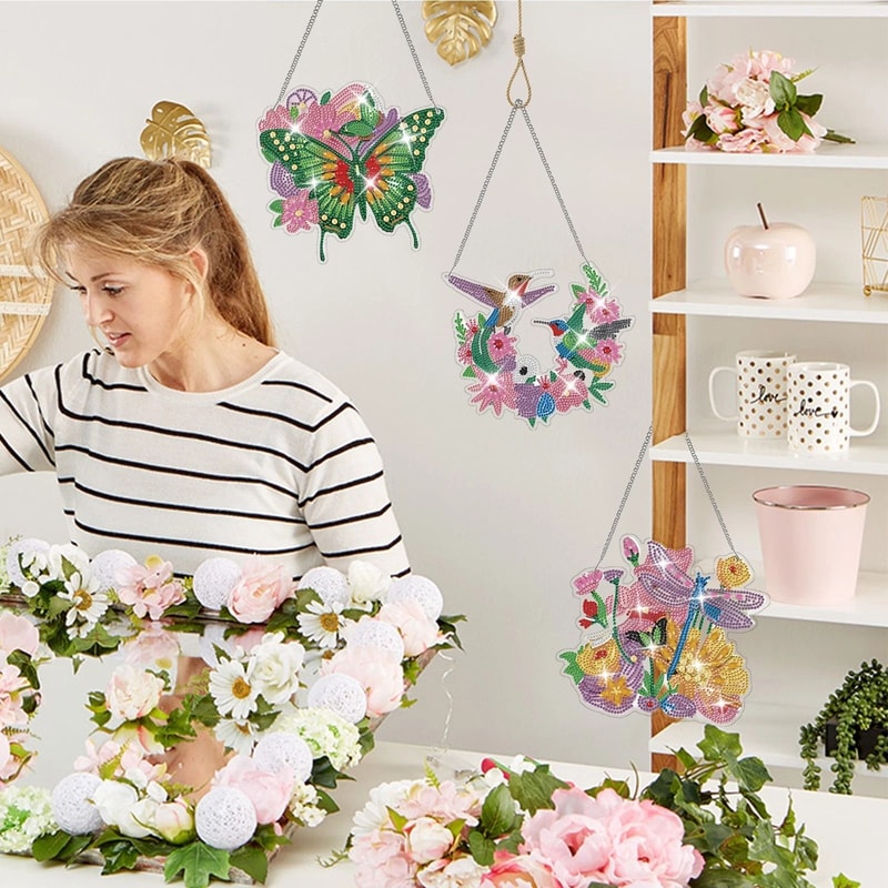 DIY Diamond Painting Ornaments Hanging Set Butterfly Dragonfly Hummingbird Art Decor 1