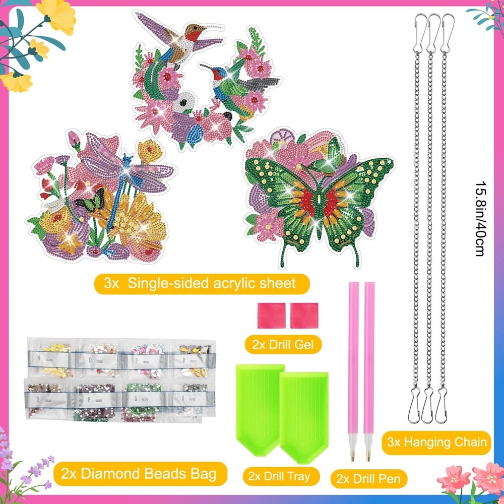 DIY Diamond Painting Ornaments Hanging Set Butterfly Dragonfly Hummingbird Art Decor 4