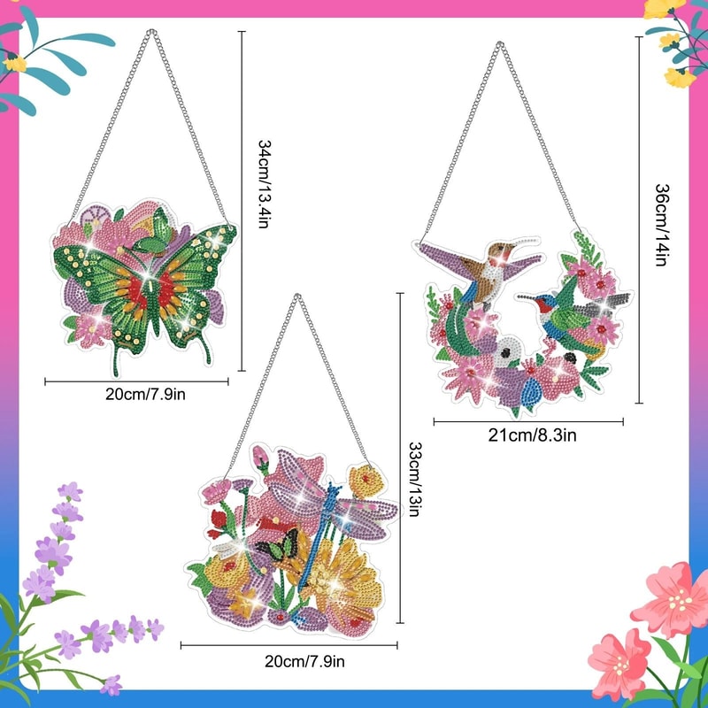 DIY Diamond Painting Ornaments Hanging Set Butterfly Dragonfly Hummingbird Art Decor 3