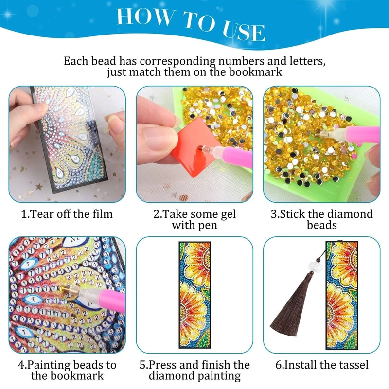 Diamond Painting Bookmark Kit DIY Leather Page Marker Set With Tassels 4