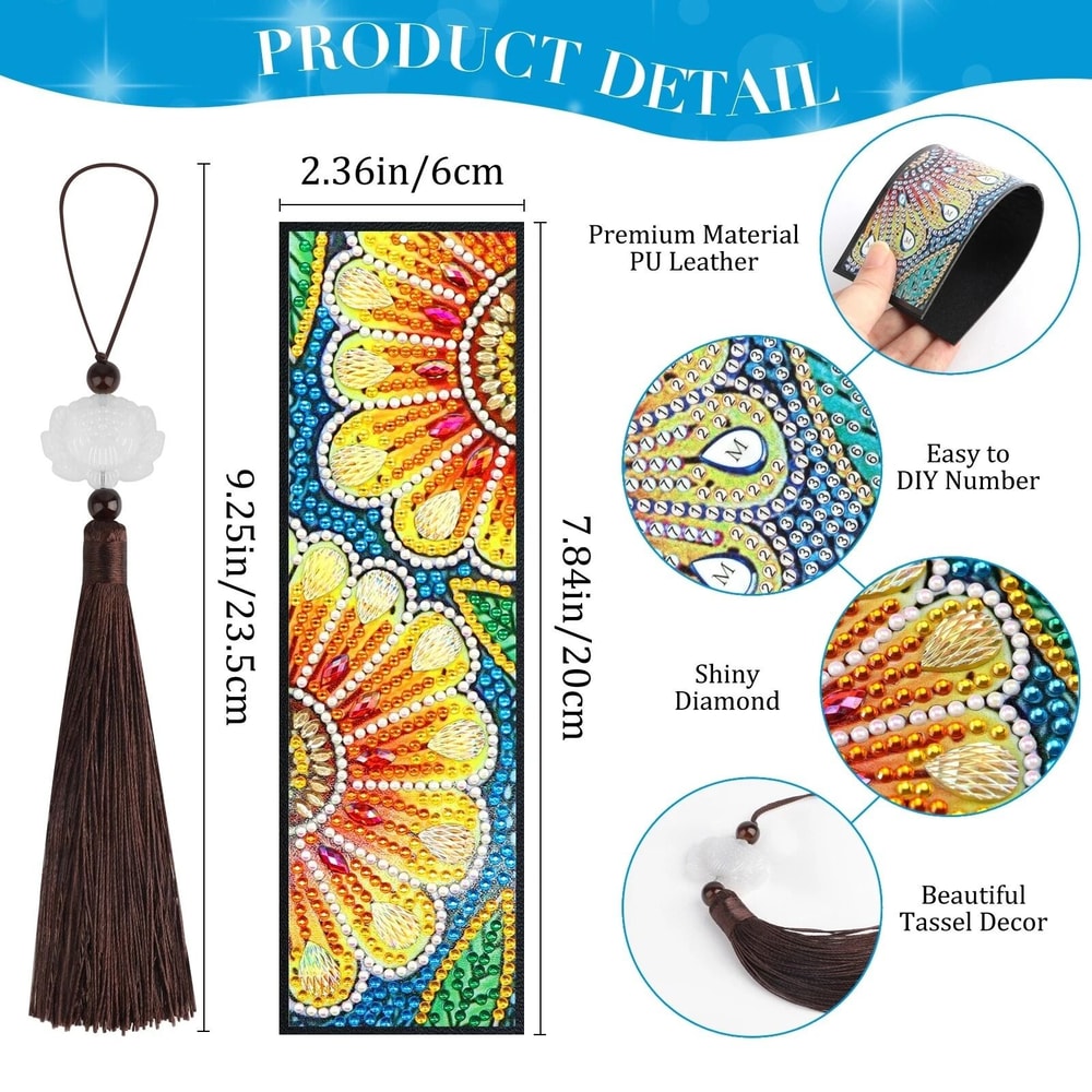 Diamond Painting Bookmark Kit DIY Leather Page Marker Set With Tassels 5