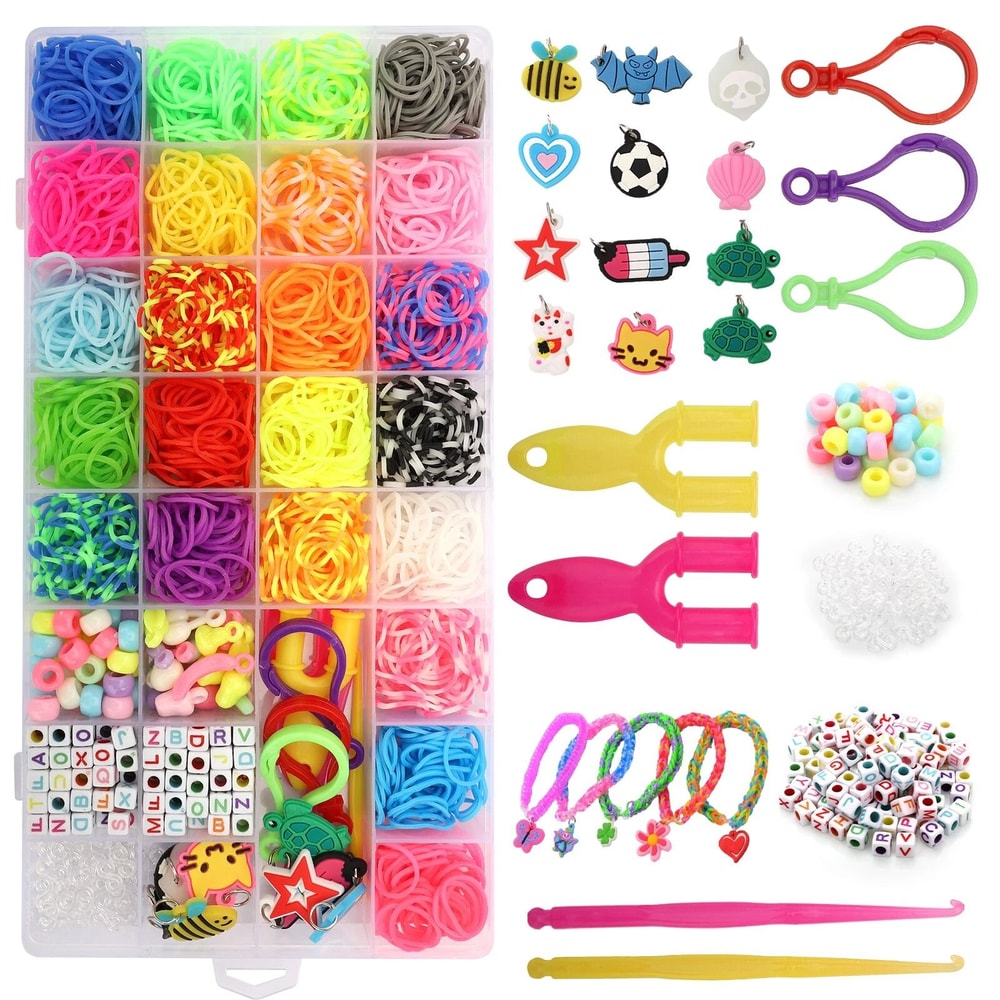 Rubber Bands Bracelet Kit DIY Jewelry Making Set With Loom Tools And Beads 7