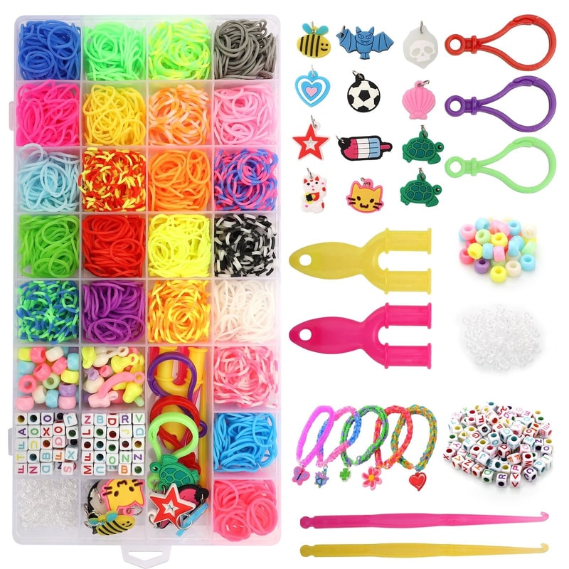 Rubber Bands Bracelet Kit DIY Jewelry Making Set With Loom Tools And Beads 7