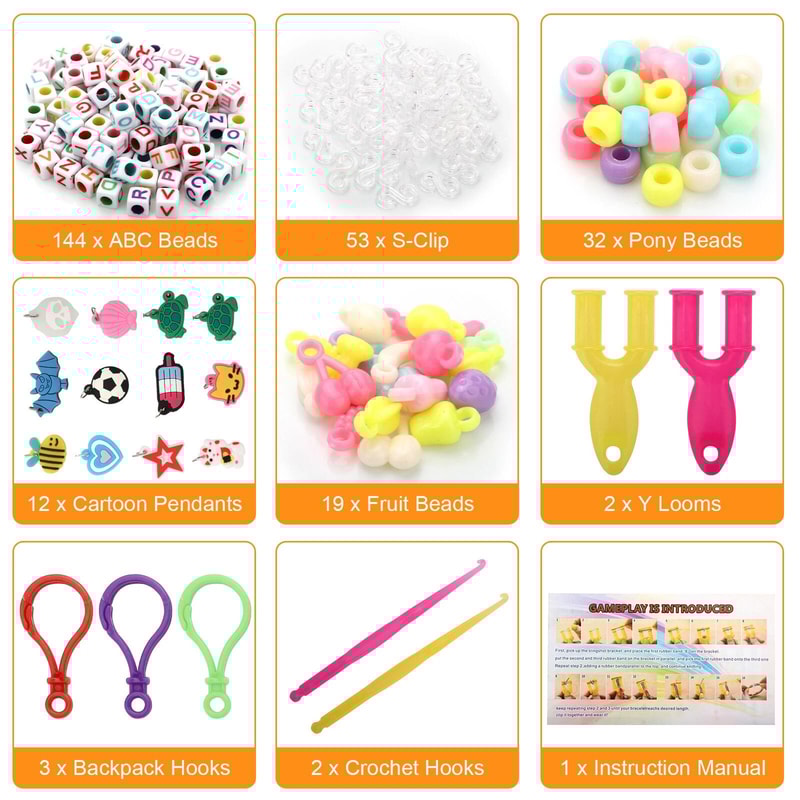 Rubber Bands Bracelet Kit DIY Jewelry Making Set With Loom Tools And Beads 5