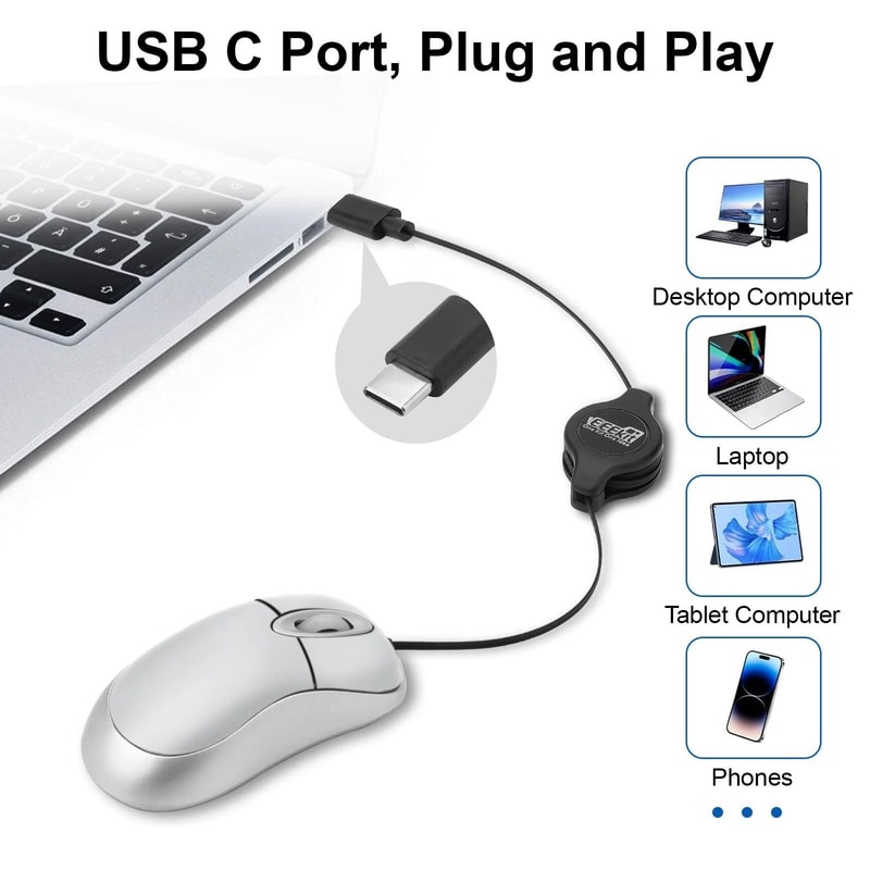 USB Mini Optical Mouse With Retractable Cord For Laptop And Desktop 3