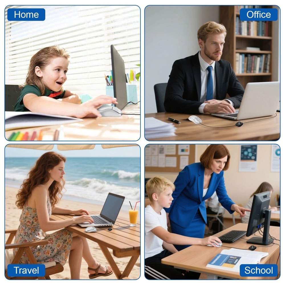 USB Mini Optical Mouse With Retractable Cord For Laptop And Desktop 2