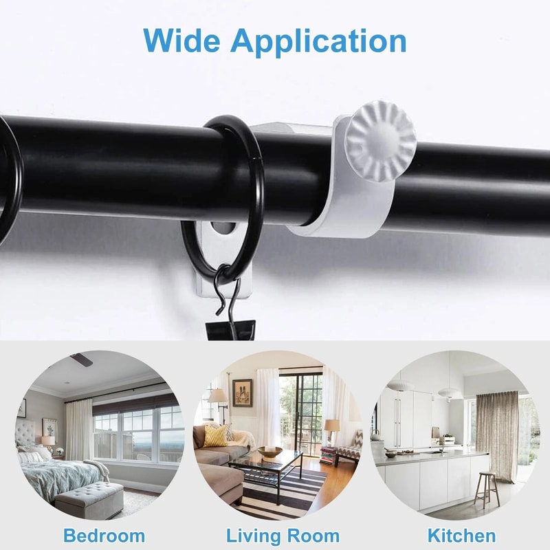 White Adjustable Curtain Bracket Rod Holders WallMount HoleFree Design 1