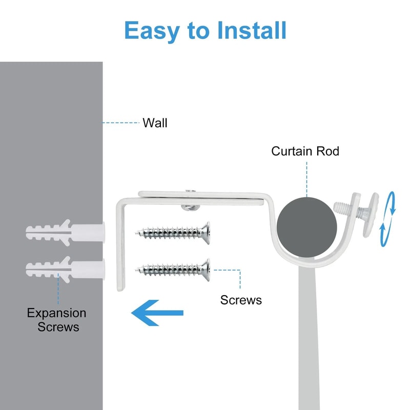 White Adjustable Curtain Bracket Rod Holders WallMount HoleFree Design 2