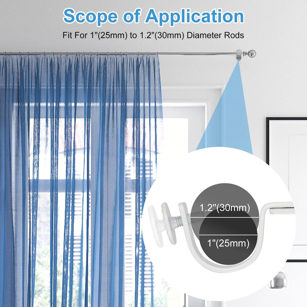 White Adjustable Curtain Bracket Rod Holders WallMount HoleFree Design 3