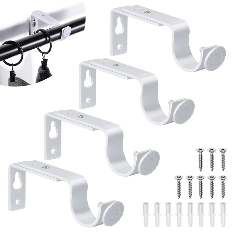 White Adjustable Curtain Bracket Rod Holders WallMount HoleFree Design 7