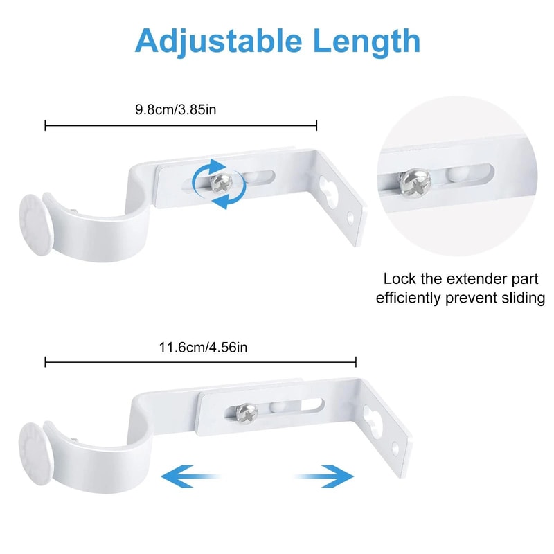 White Adjustable Curtain Bracket Rod Holders WallMount HoleFree Design 5