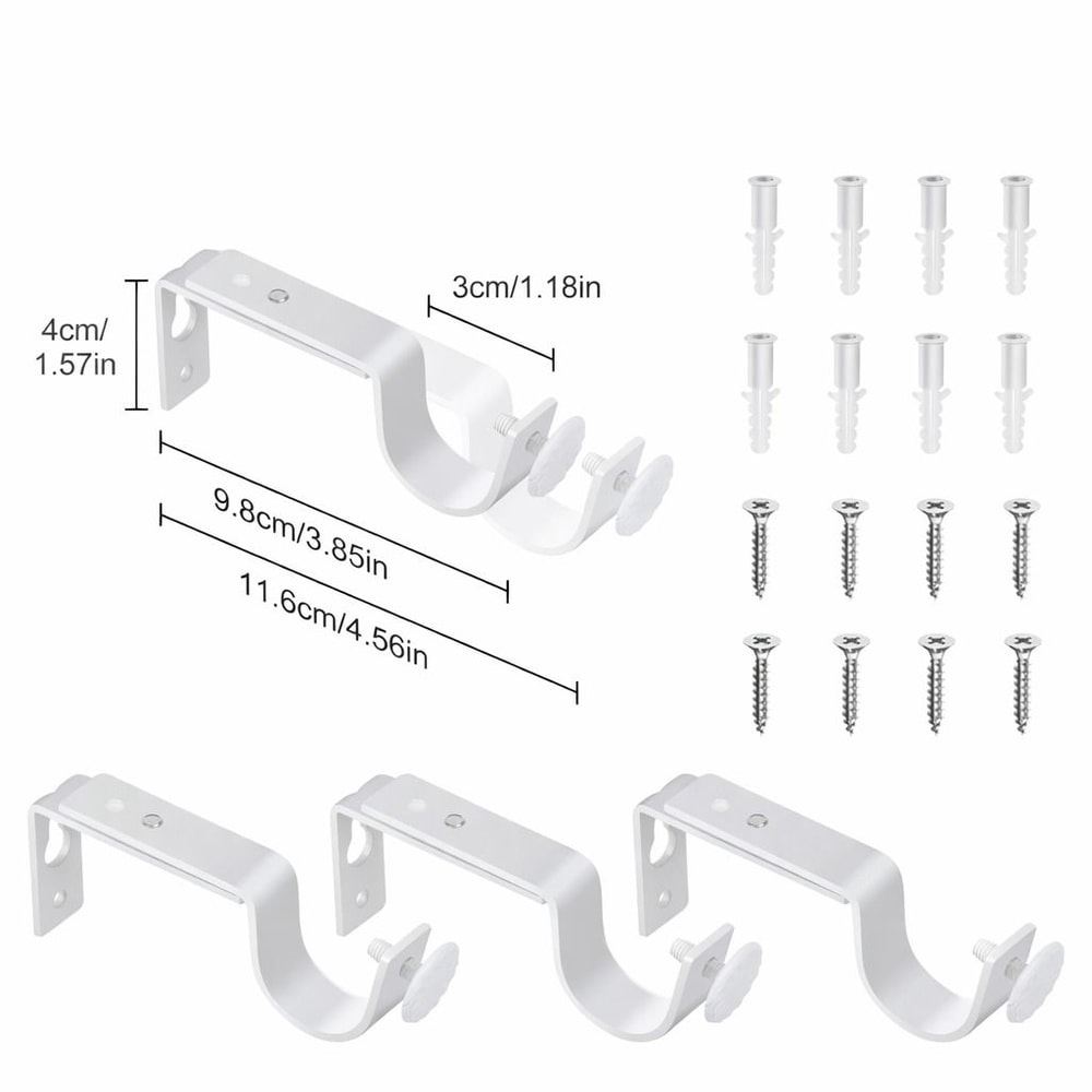 White Adjustable Curtain Bracket Rod Holders WallMount HoleFree Design 6