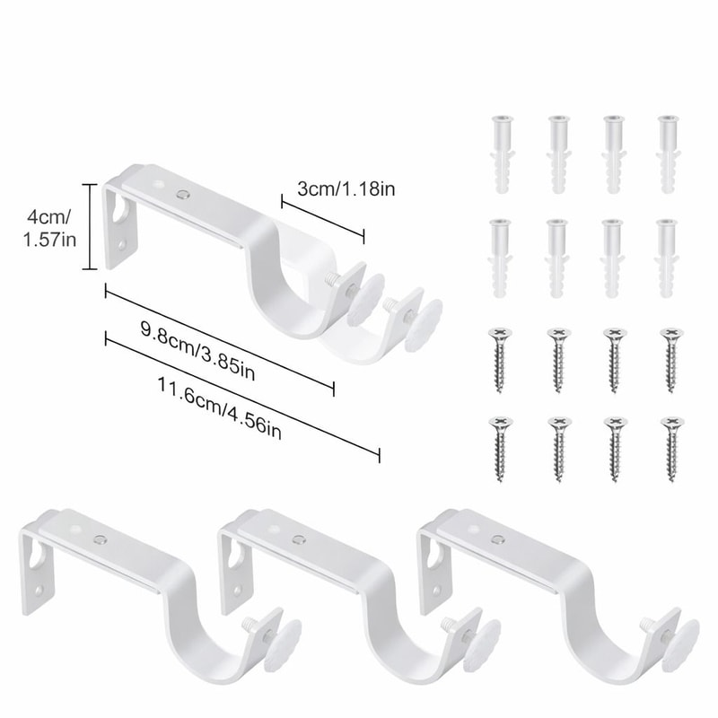 White Adjustable Curtain Bracket Rod Holders WallMount HoleFree Design 6